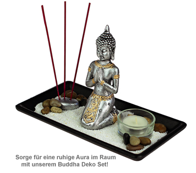 Buddha Deko Set mit Kerze, Räucherstäbchen und Buddhafigur