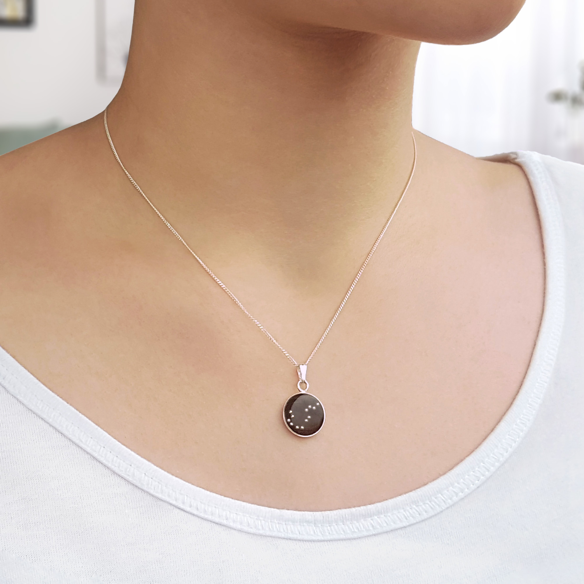 Meteorit Halskette mit Anhänger - Sternzeichen Kette aus Silber