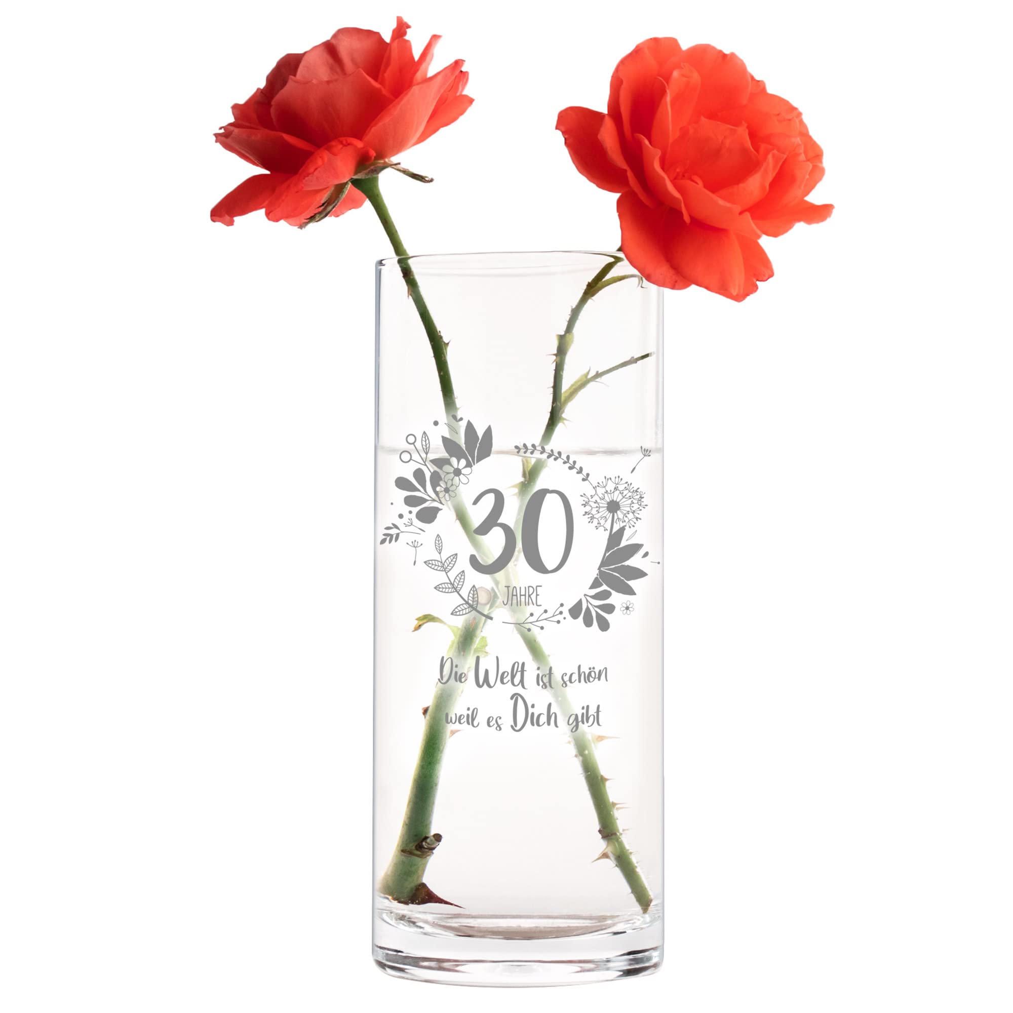 Runde Vase mit Gravur - 30. Geburtstag